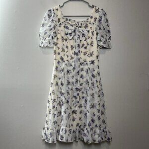 Ivy City Co. NWOT Purple Floral Ruffle Chiffon Bow Neck Dress Size 4